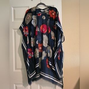 Woven Heart Navy and Red Floral Kimono